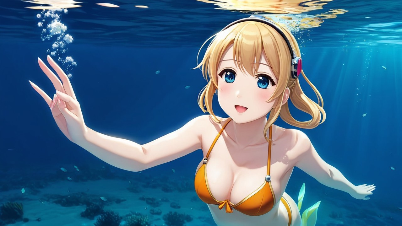 Animated Character Swimming in Vibrant Bikini Underwater