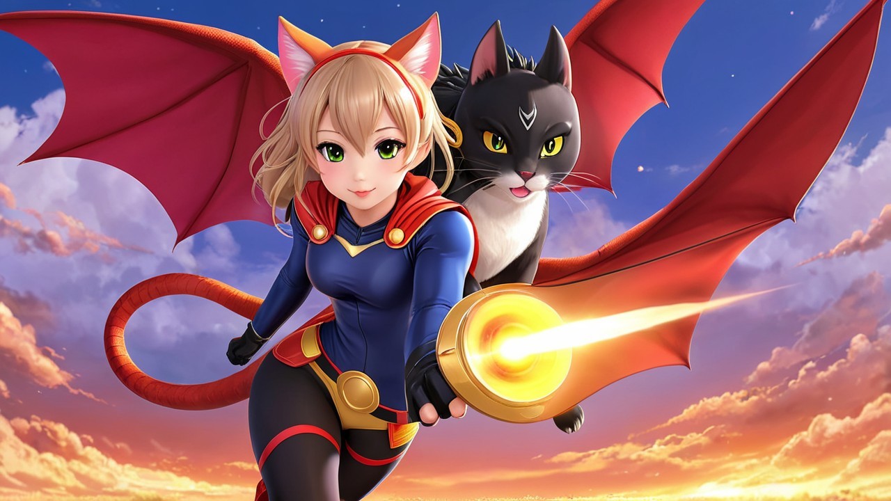 Young female character with cat ears and dragon wings