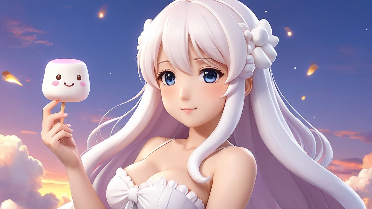 Charming Character with White Hair and Blue Eyes