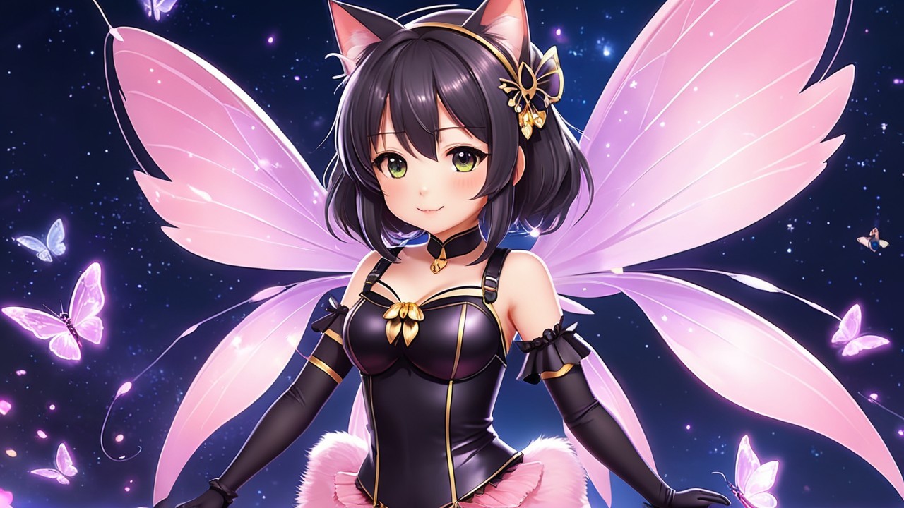 Whimsical Character with Cat Ears and Wings
