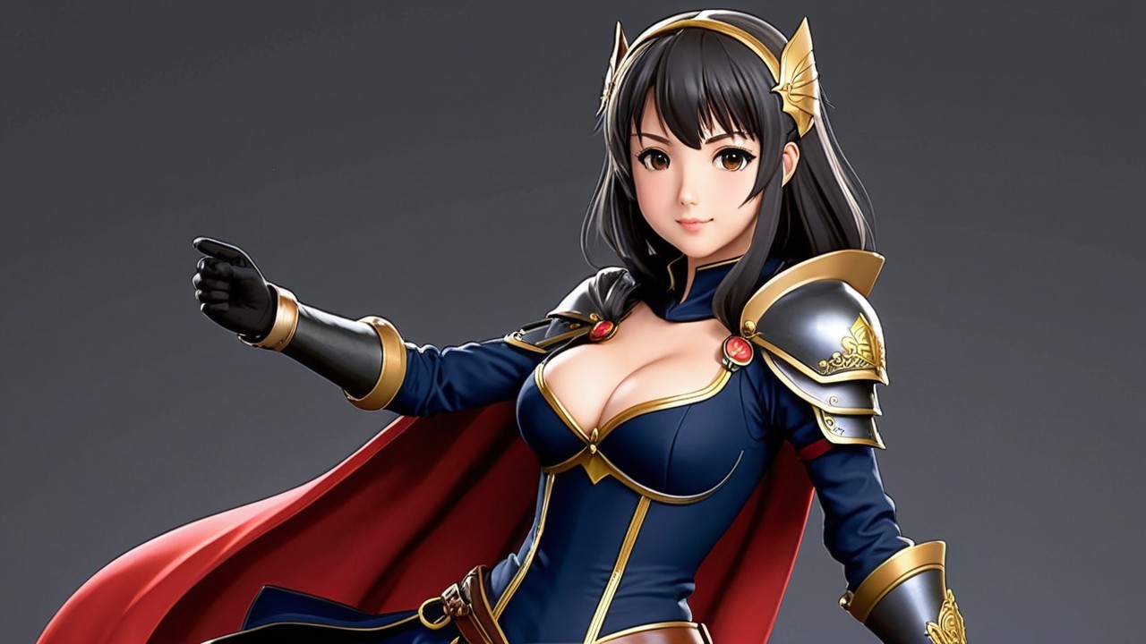 Confident Female Character in Vibrant Armor and Cape