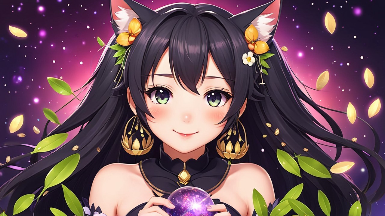 Character with Black Hair, Cat Ears, and Purple Orb