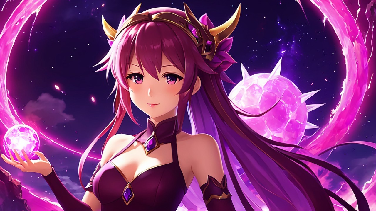 Confident Female Character in Cosmic Setting