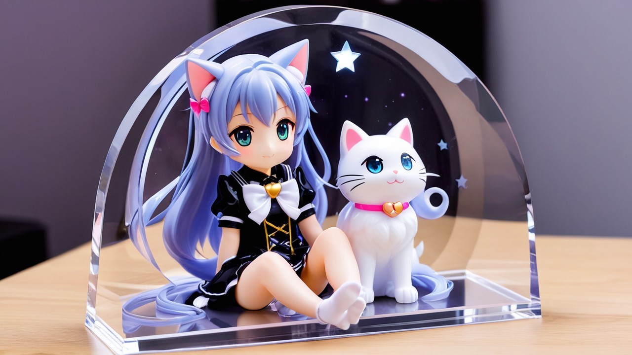 Anime Figure of Girl with Blue Hair and Cat Ears