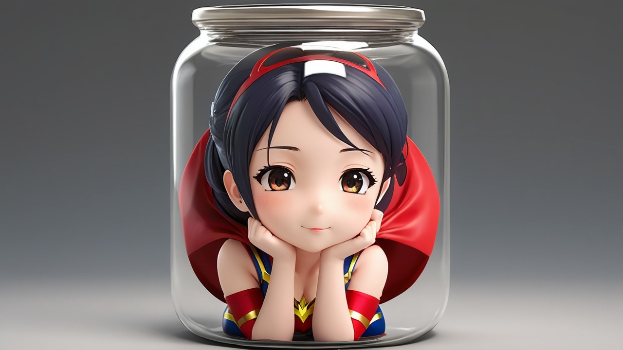 Anime Character in Glass Jar with Superhero Costume