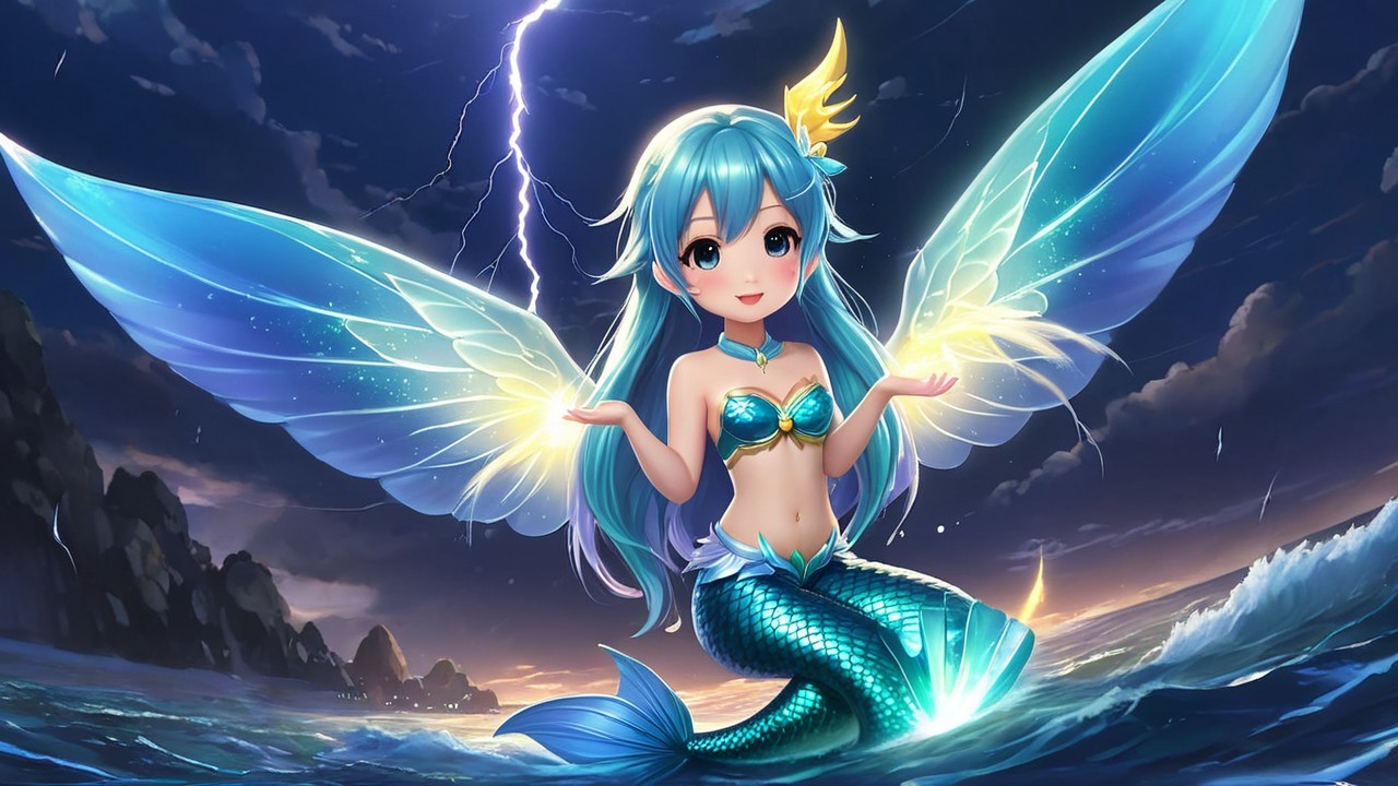 Adorable Mermaid with Lightning Wings