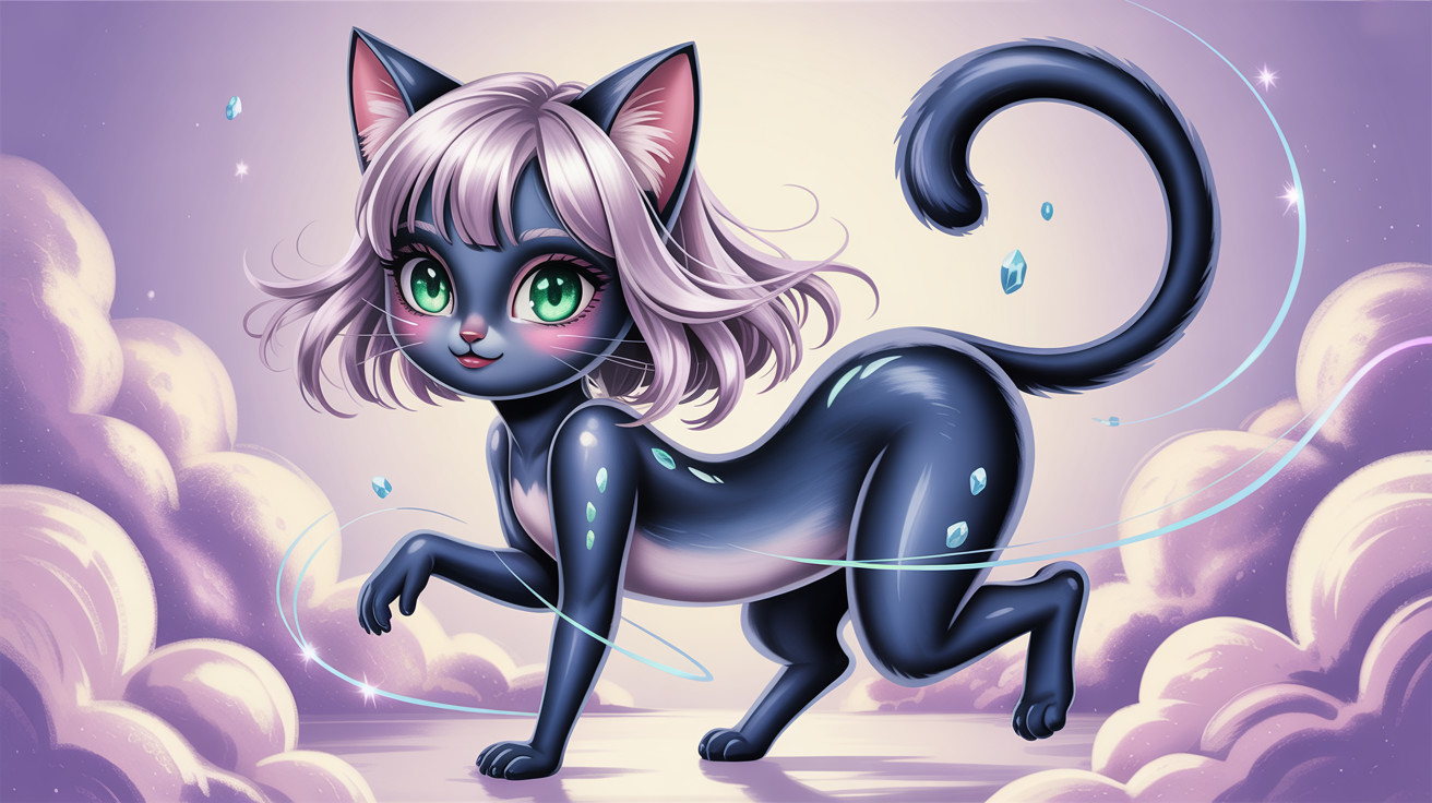 Stylized Cat-Like Creature with Colorful Features