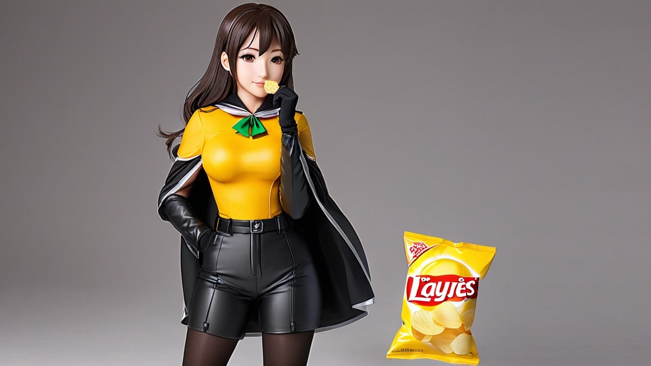 Stylized Figurine of Young Woman with Lay's Chip