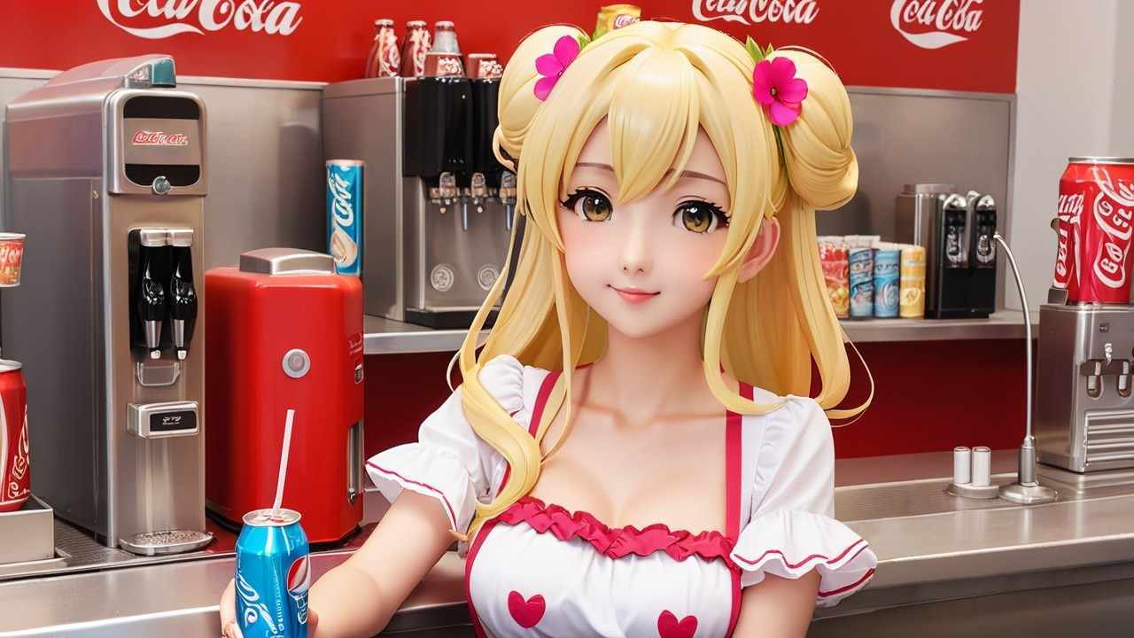 Young woman with pigtails in retro soda shop setting