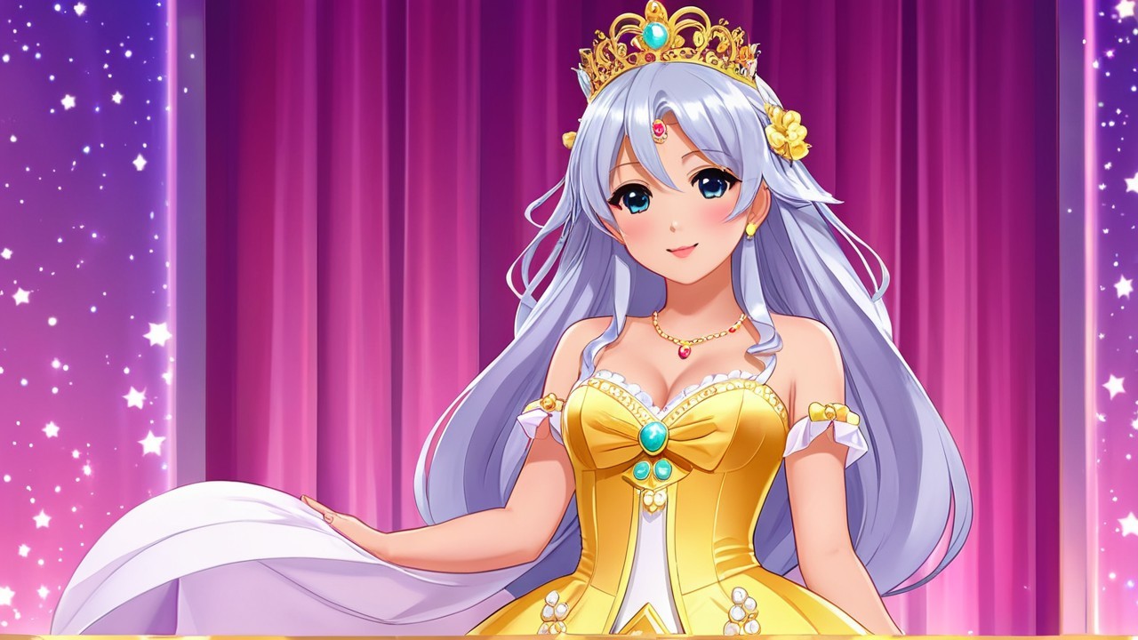 Anime Character with Silver Hair and Golden Crown