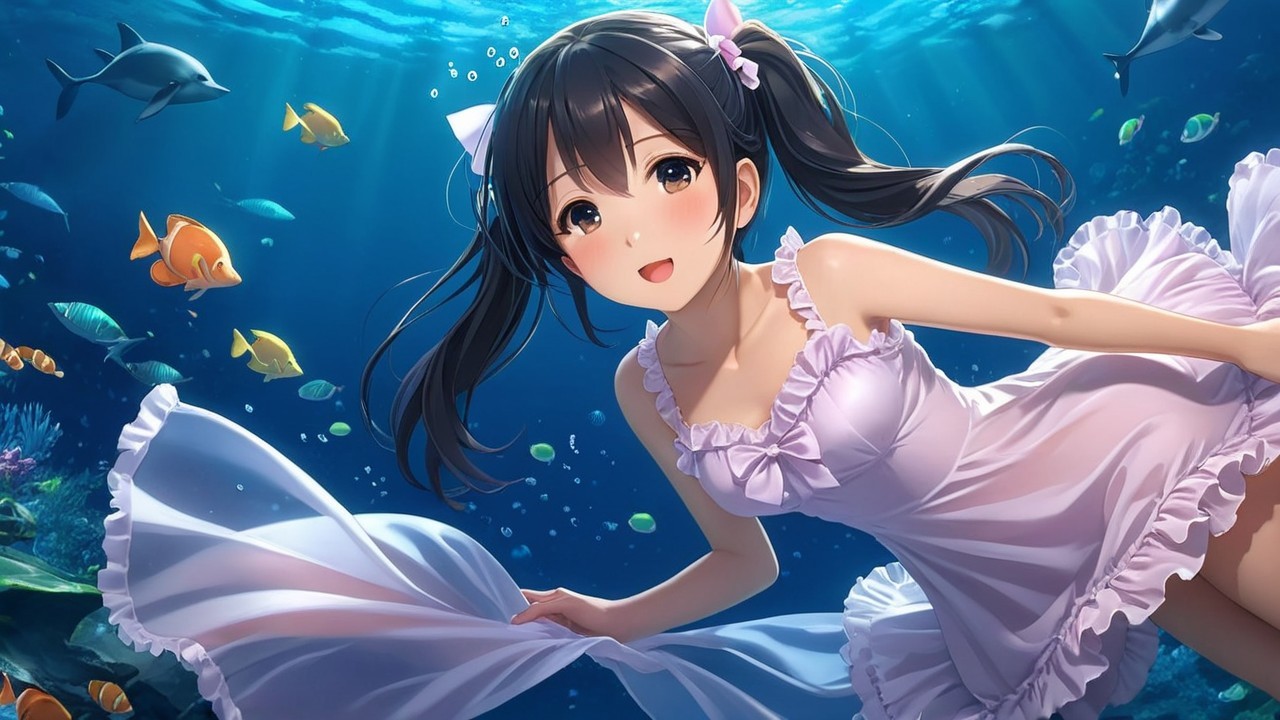 Underwater Scene of a Girl in a Frilly Dress