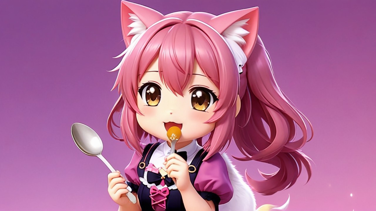 Anime Character with Pink Hair and Cat Ears