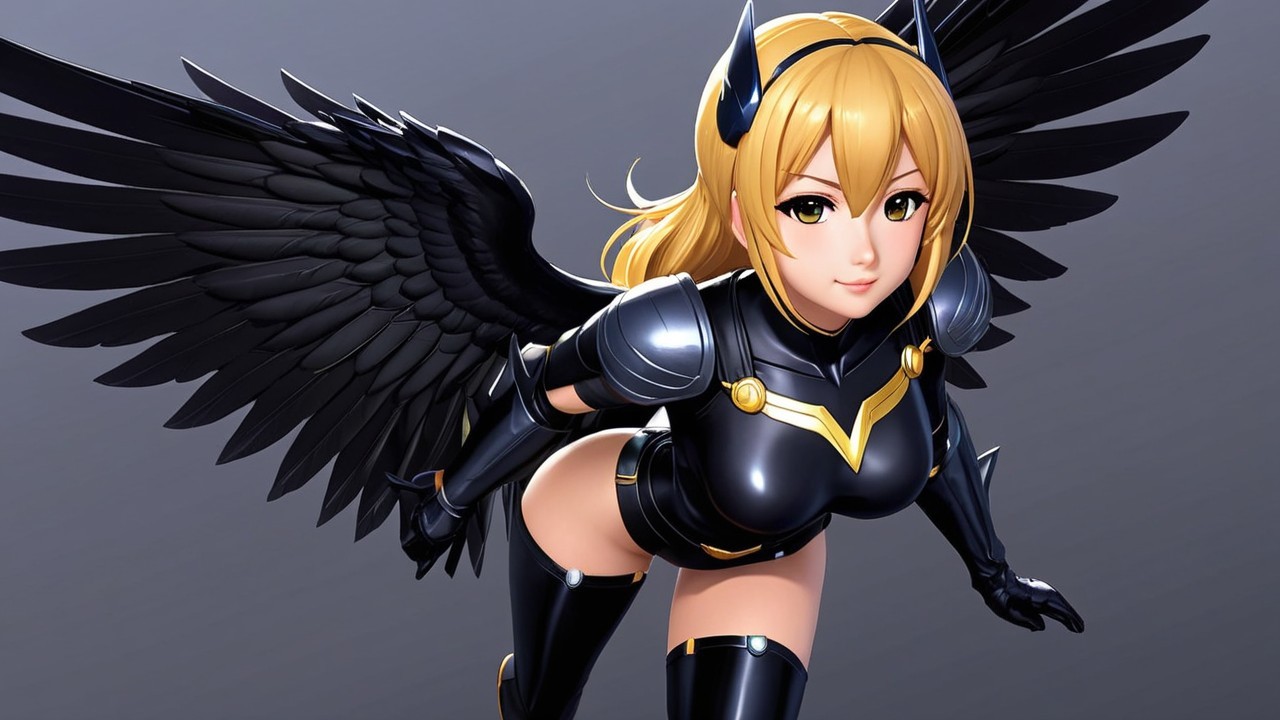 Anime Character with Blonde Hair and Black Wings