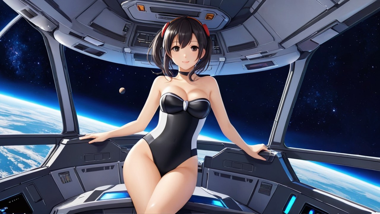 Female Character in Futuristic Cockpit Artwork