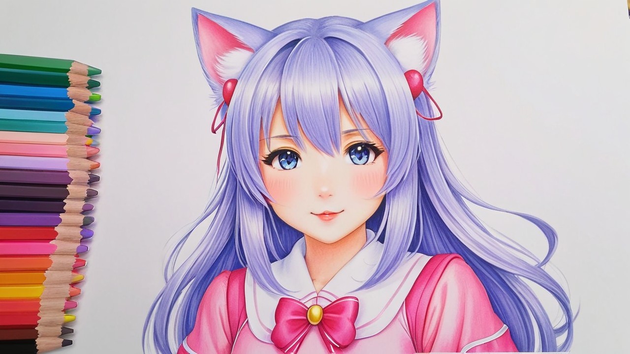 Anime Character with Lavender Hair and Cat Ears