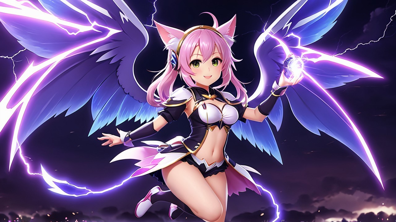 Vibrant Anime Character with Cat Features and Wings