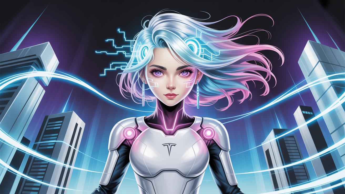 Digital Illustration of Cyberpunk Woman in Futuristic Armor