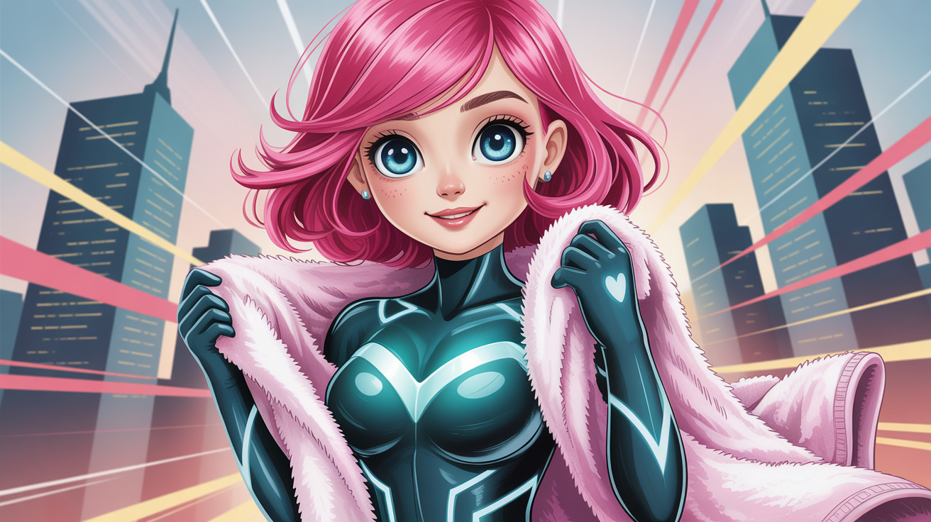 Anime-style illustration of a young woman in a city