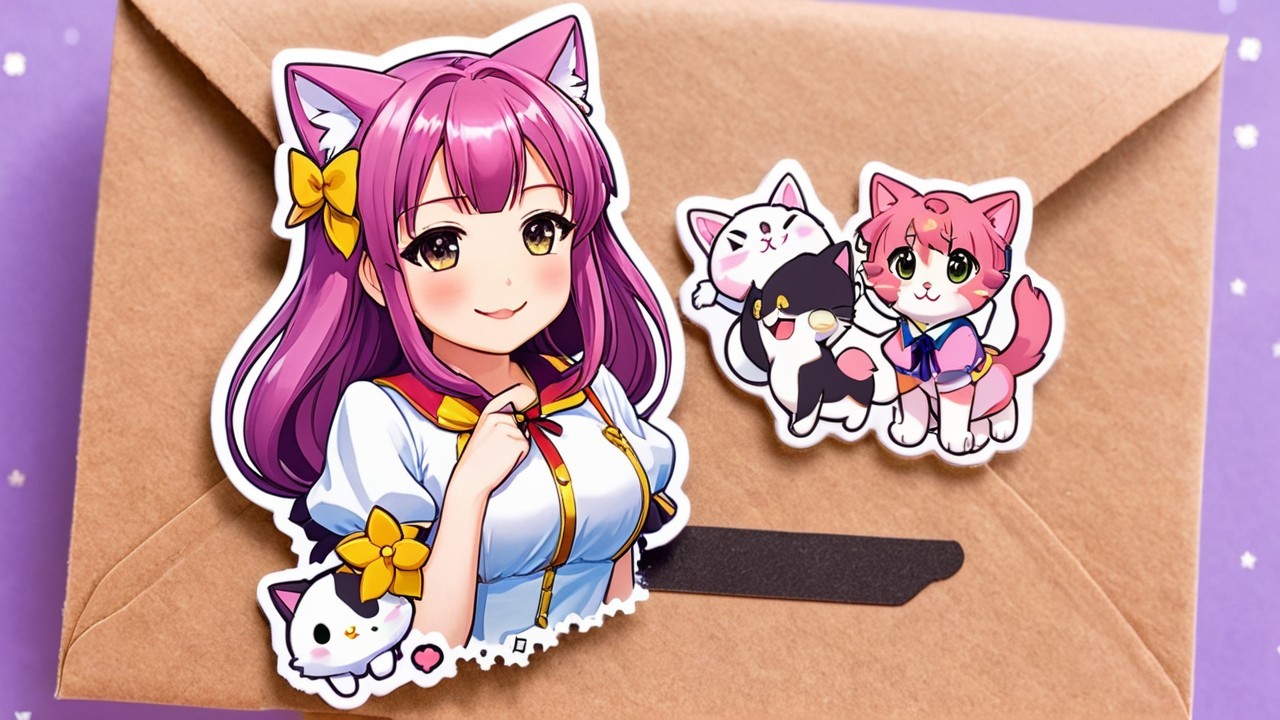 Colorful Animated Character Stickers with Cats
