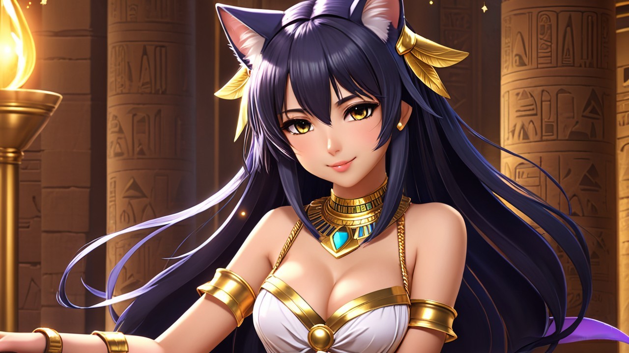 Feline Character with Egyptian Motifs and Elegance