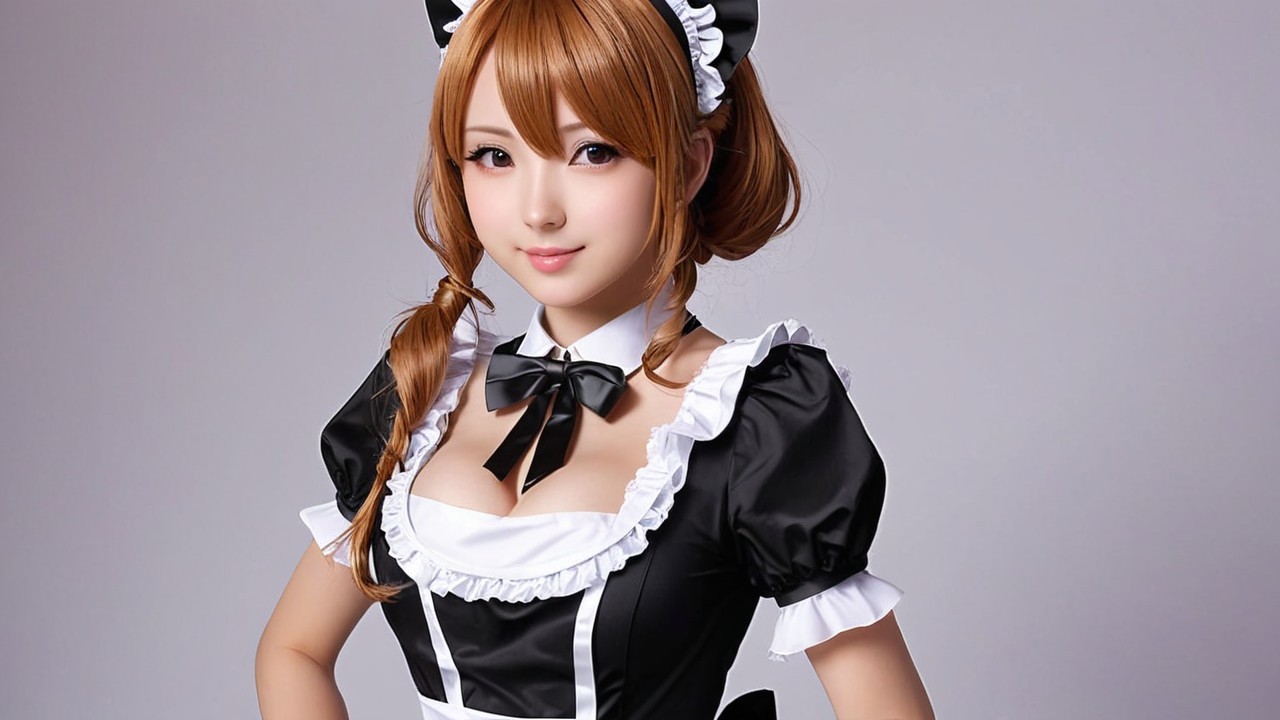 Young Woman in Classic Maid Outfit with Frills