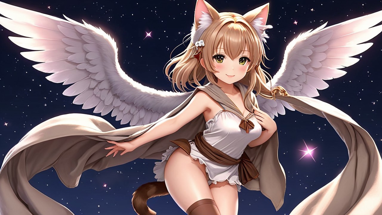 Fantasy Character with Cat Features and Angelic Wings