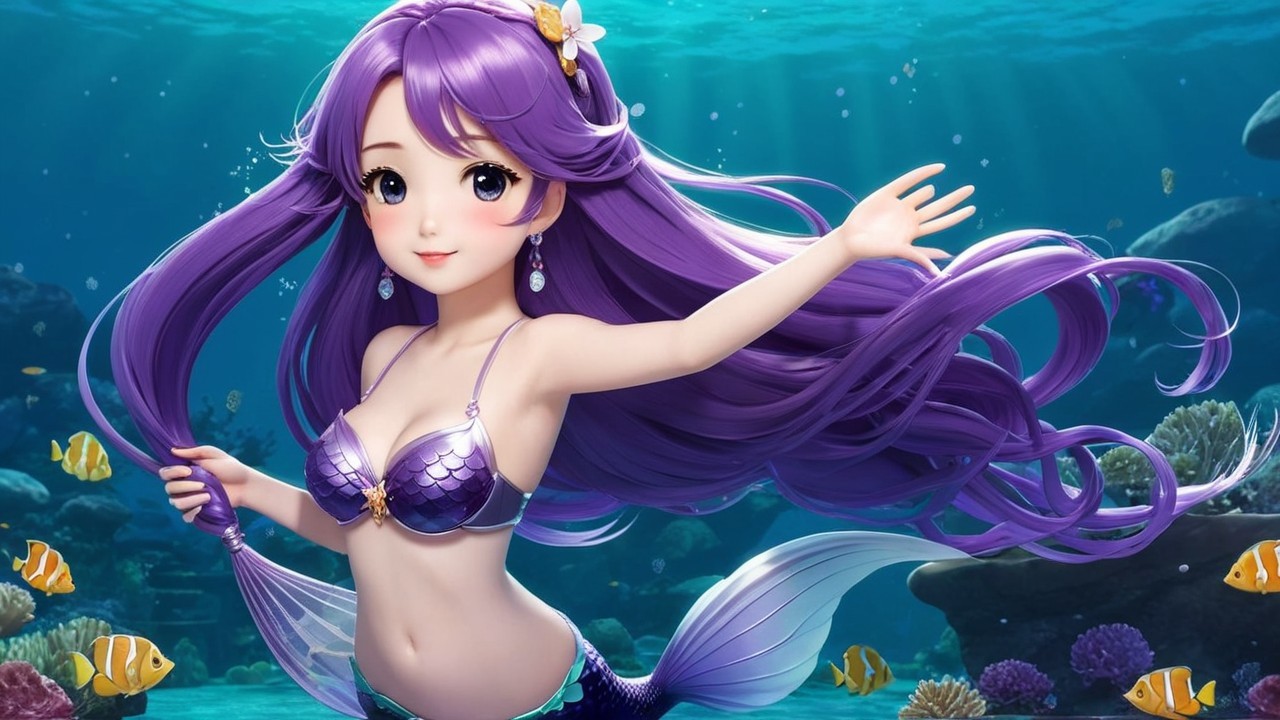 Whimsical Underwater Scene with Animated Mermaid