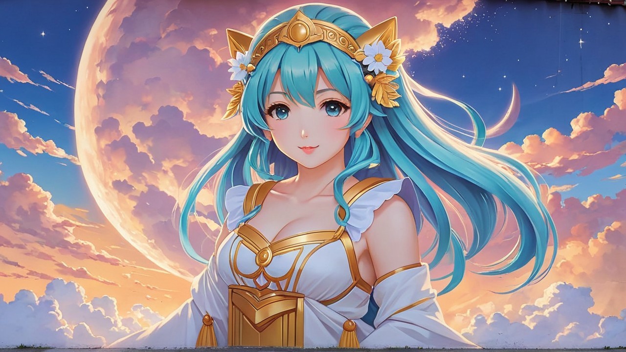 Vibrant Mural of Ethereal Character in Twilight Scene