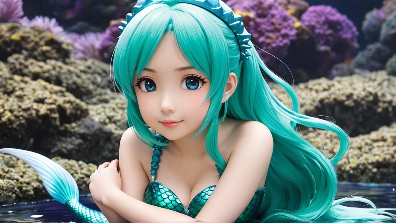 Vibrant Mermaid in Enchanting Underwater Scene