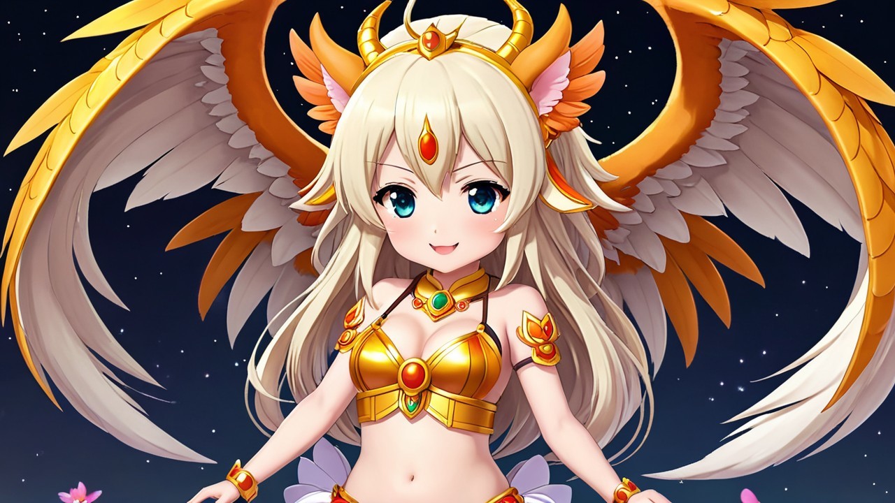 Vibrant Anime Character with Long Blonde Hair and Wings