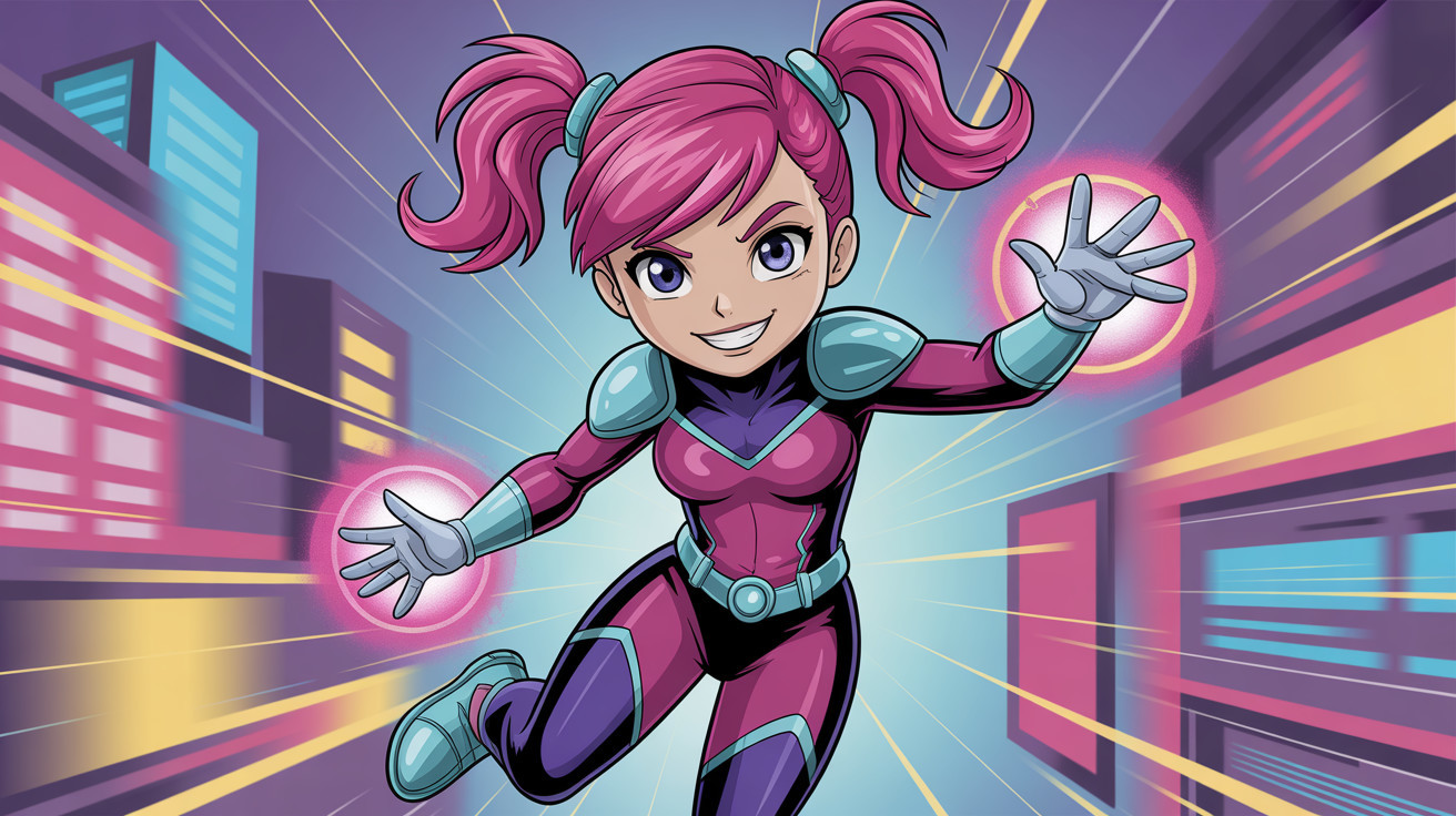 Anime Illustration of a Girl in Superhero Costume