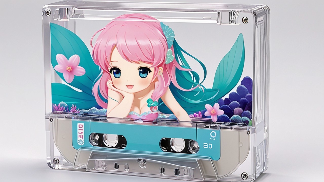 Mermaid Illustration on Clear Cassette Tape Design