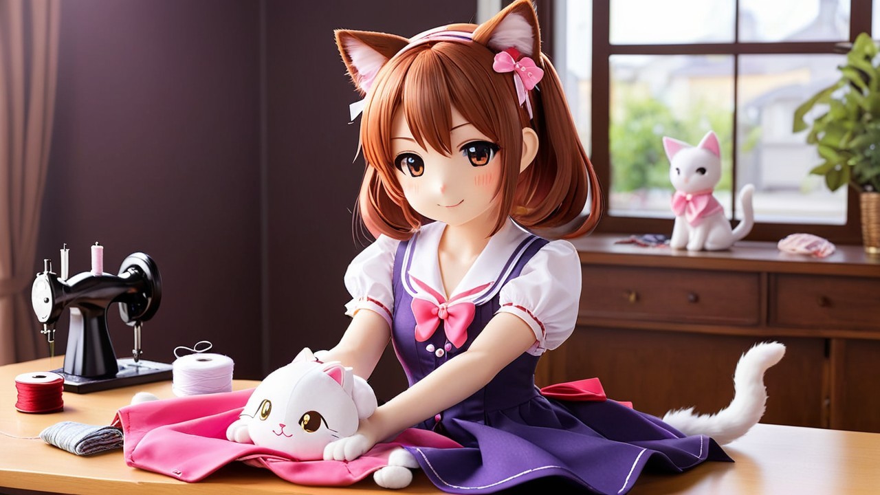 Cheerful Anime Character Sewing Plush Cat Toy Indoors