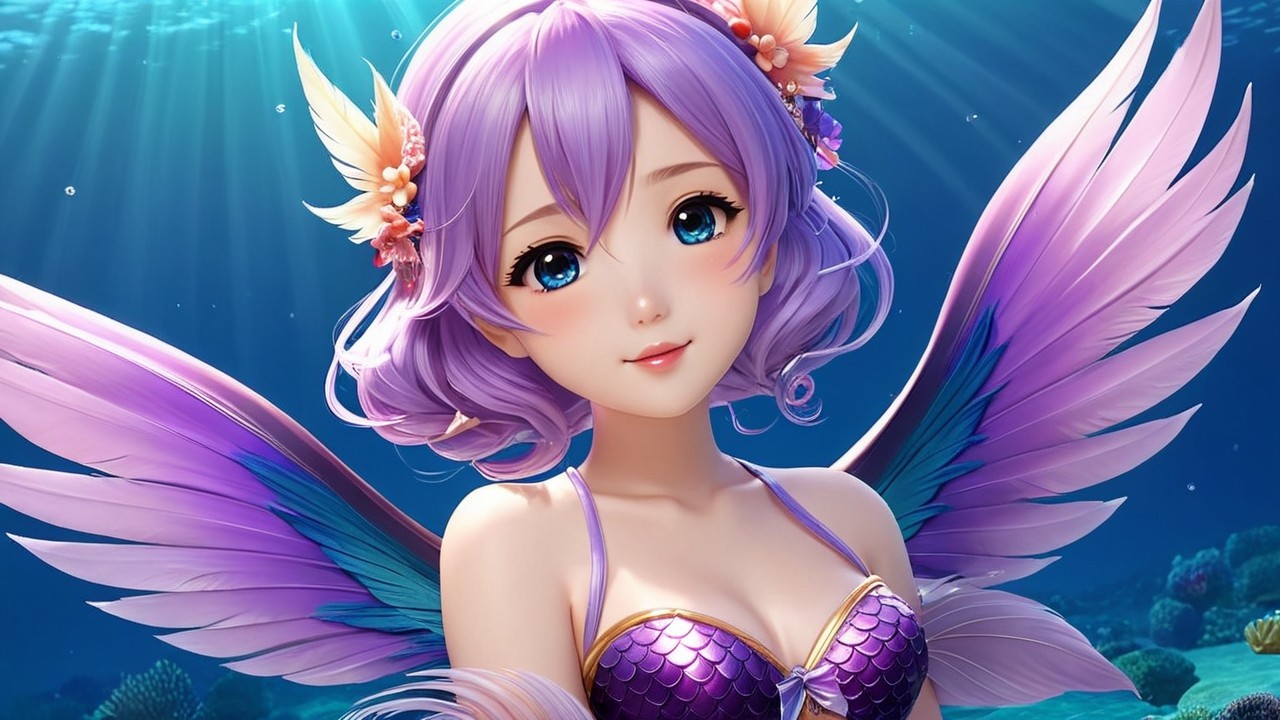Vibrant underwater scene with a magical mermaid