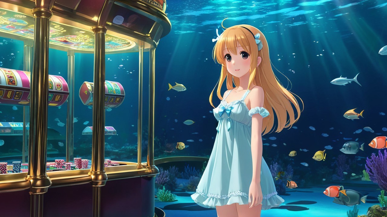 Underwater Scene with Girl and Vibrant Slot Machine
