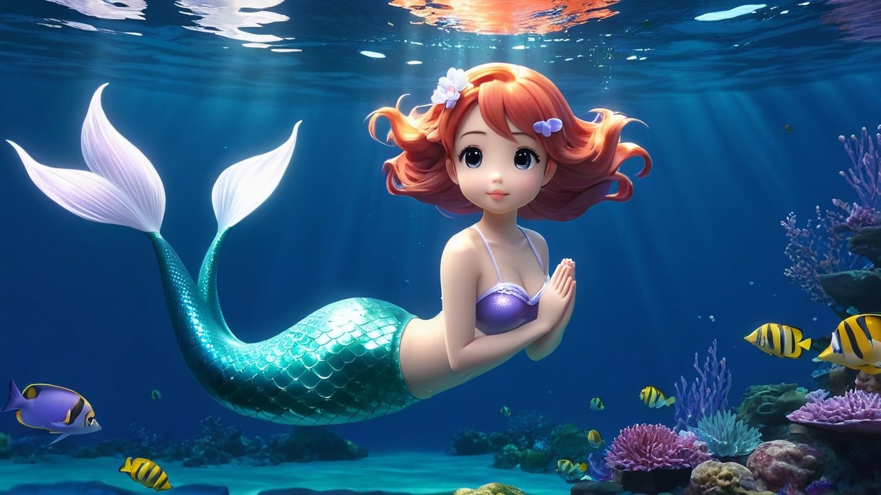 Colorful Underwater Scene with a Mermaid and Fish