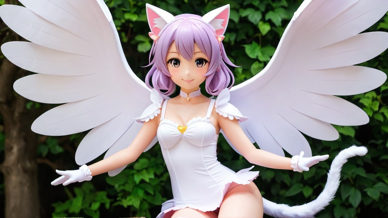 Whimsical Anime Character with Cat Ears and Wings