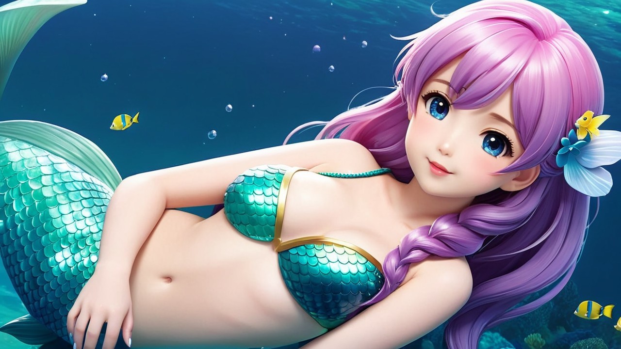 Vibrant Underwater Scene with a Mermaid and Fish