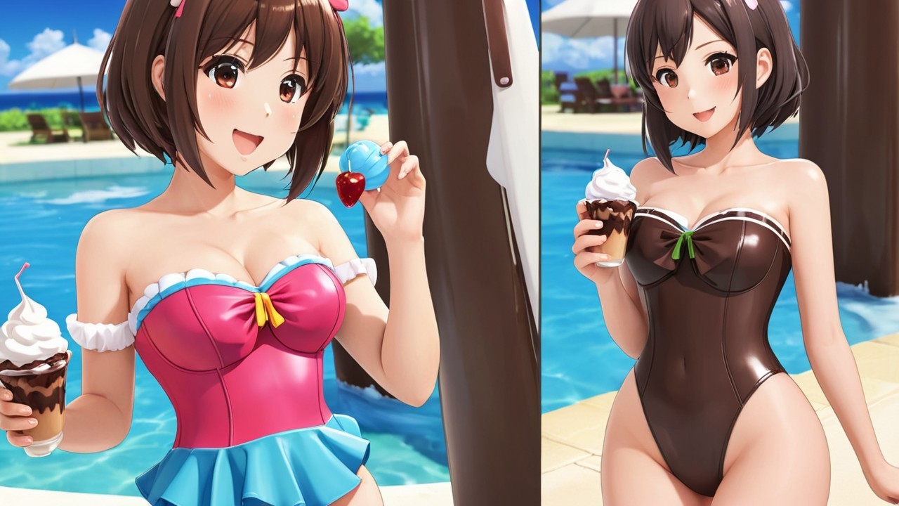 Animated Female Characters by Poolside with Ice Cream