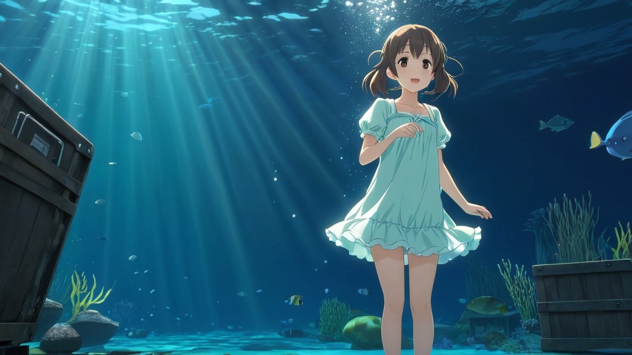 Underwater Scene with Girl in Light Blue Dress
