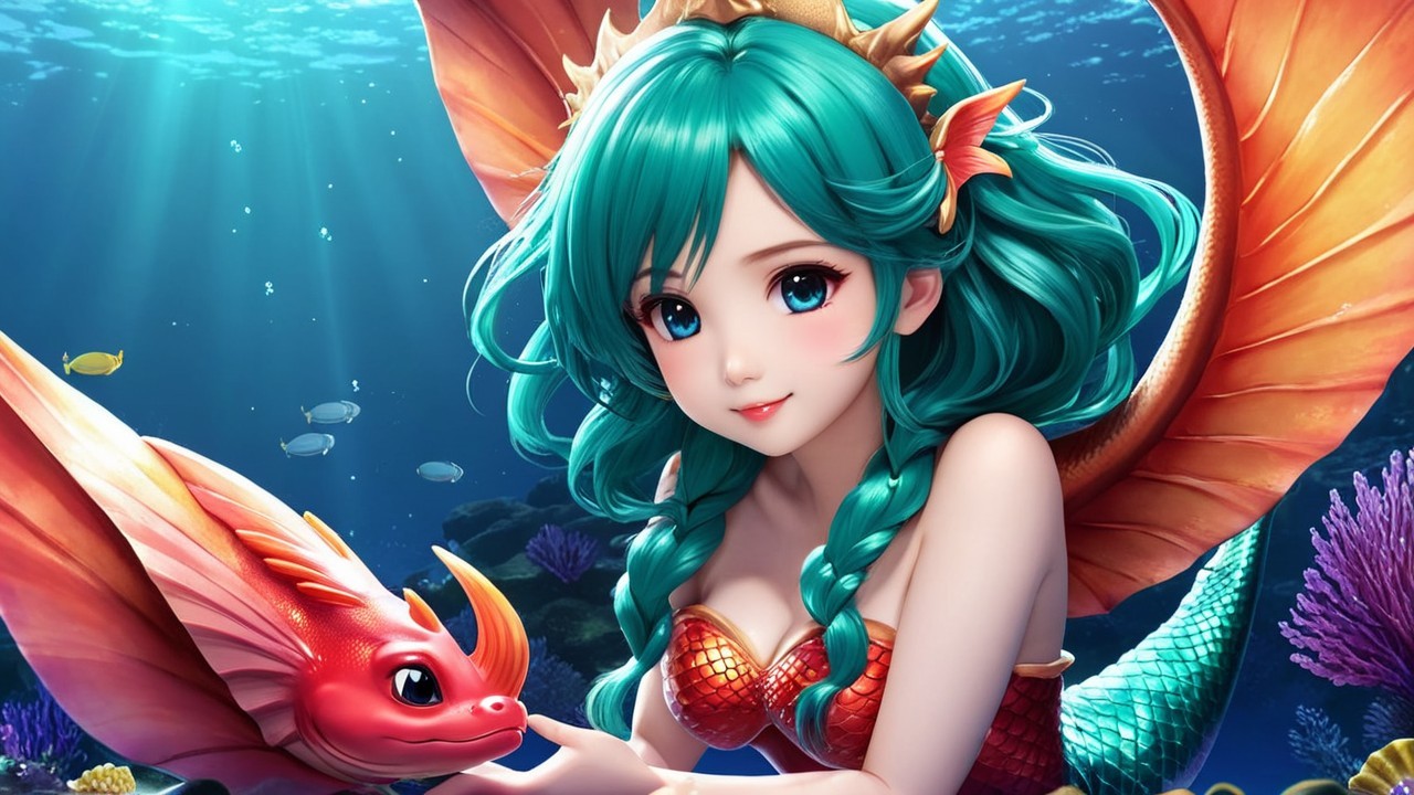 Vibrant Underwater Scene with Mermaid and Coral Life