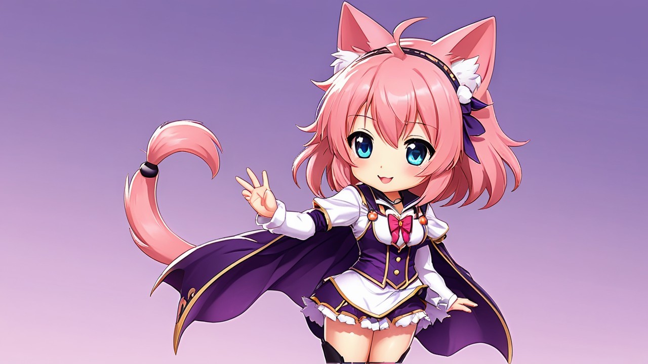 Cute anime character with pink hair and cat ears
