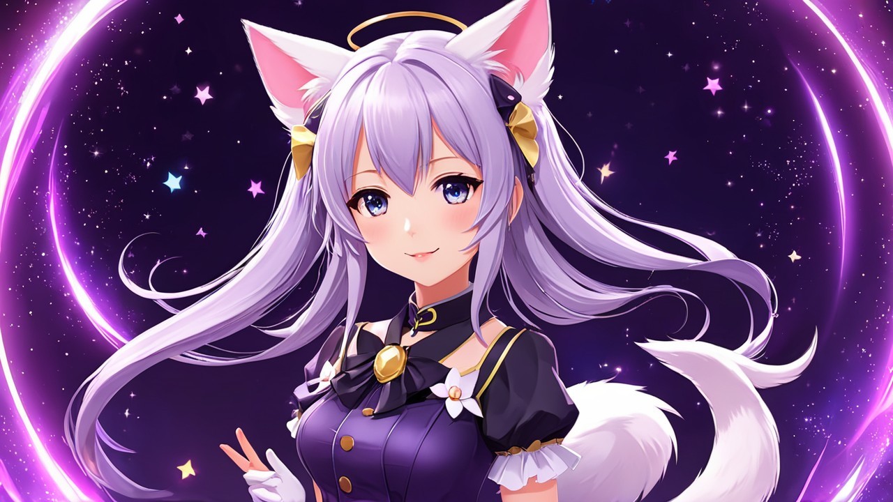Stylized anime character with lavender hair and cat ears