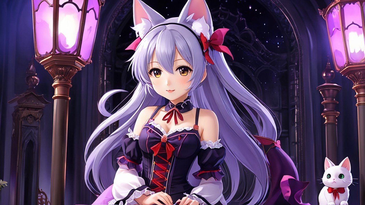 Fantasy Character with Lavender Hair and Cat Ears