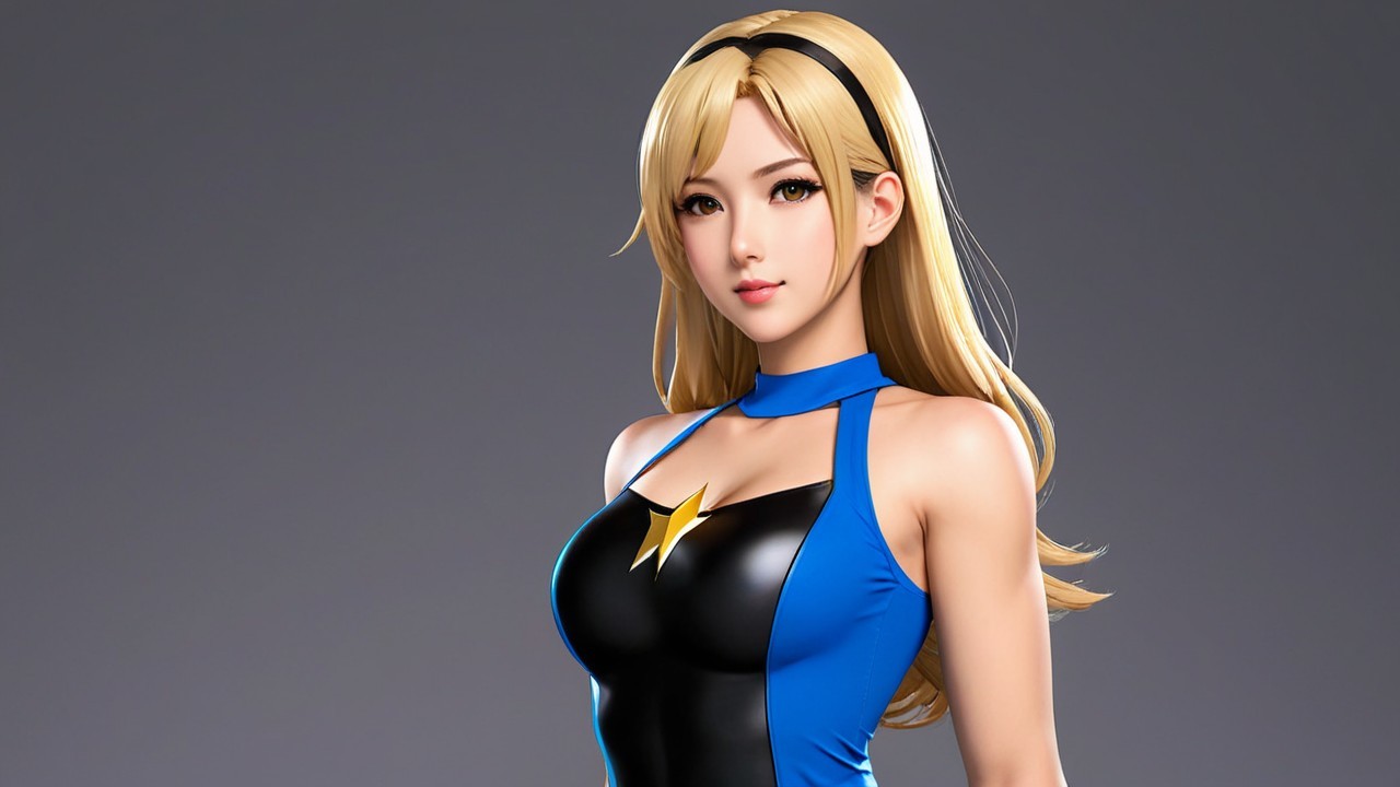 Stylish Female Character in Blue and Black Outfit