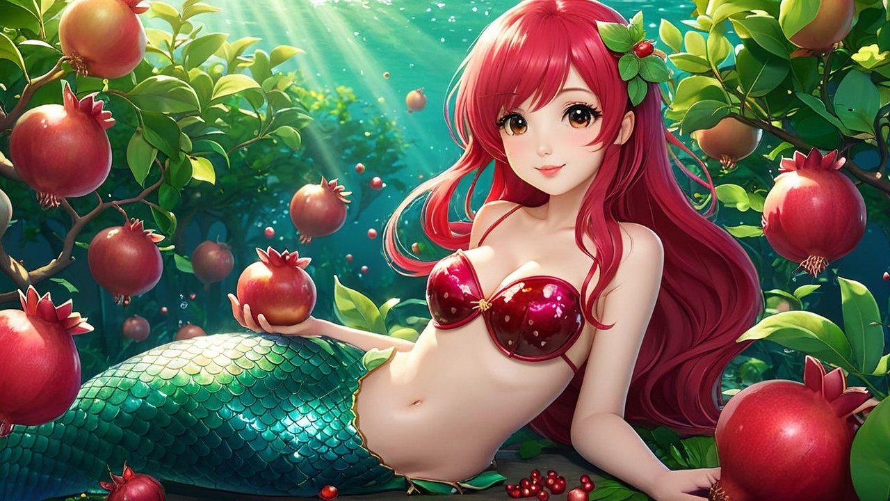 Vibrant Underwater Scene with Mermaid and Foliage