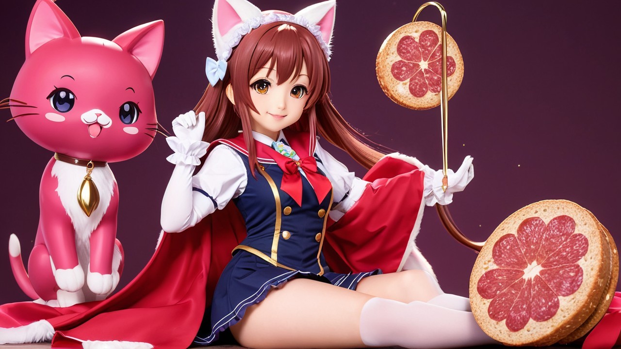 Cheerful anime girl in schoolgirl outfit with cat ears