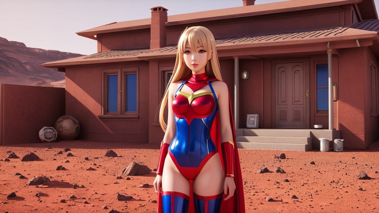 Stylized Female Superhero in Futuristic Martian Setting