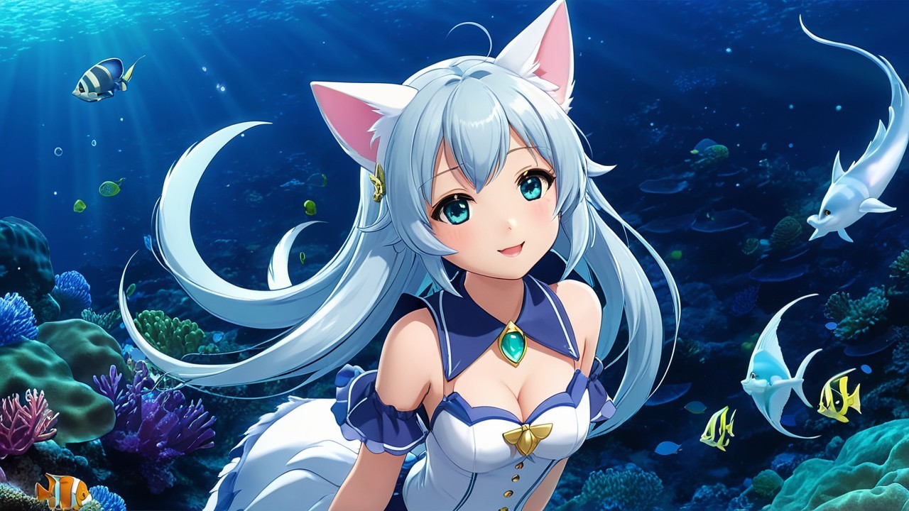 Vibrant Underwater Scene with Cheerful Character