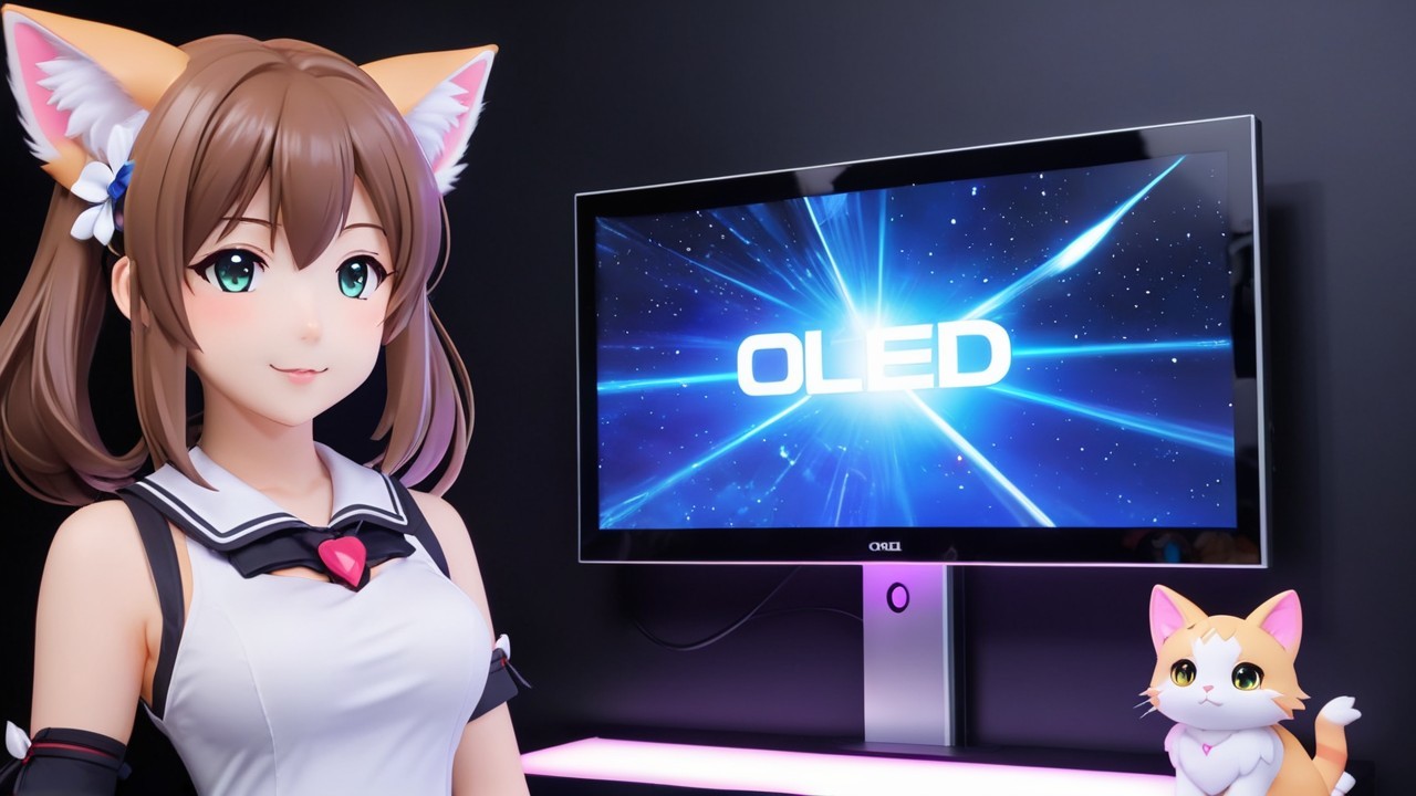 Stylized Character with Cat Ears and OLED Display